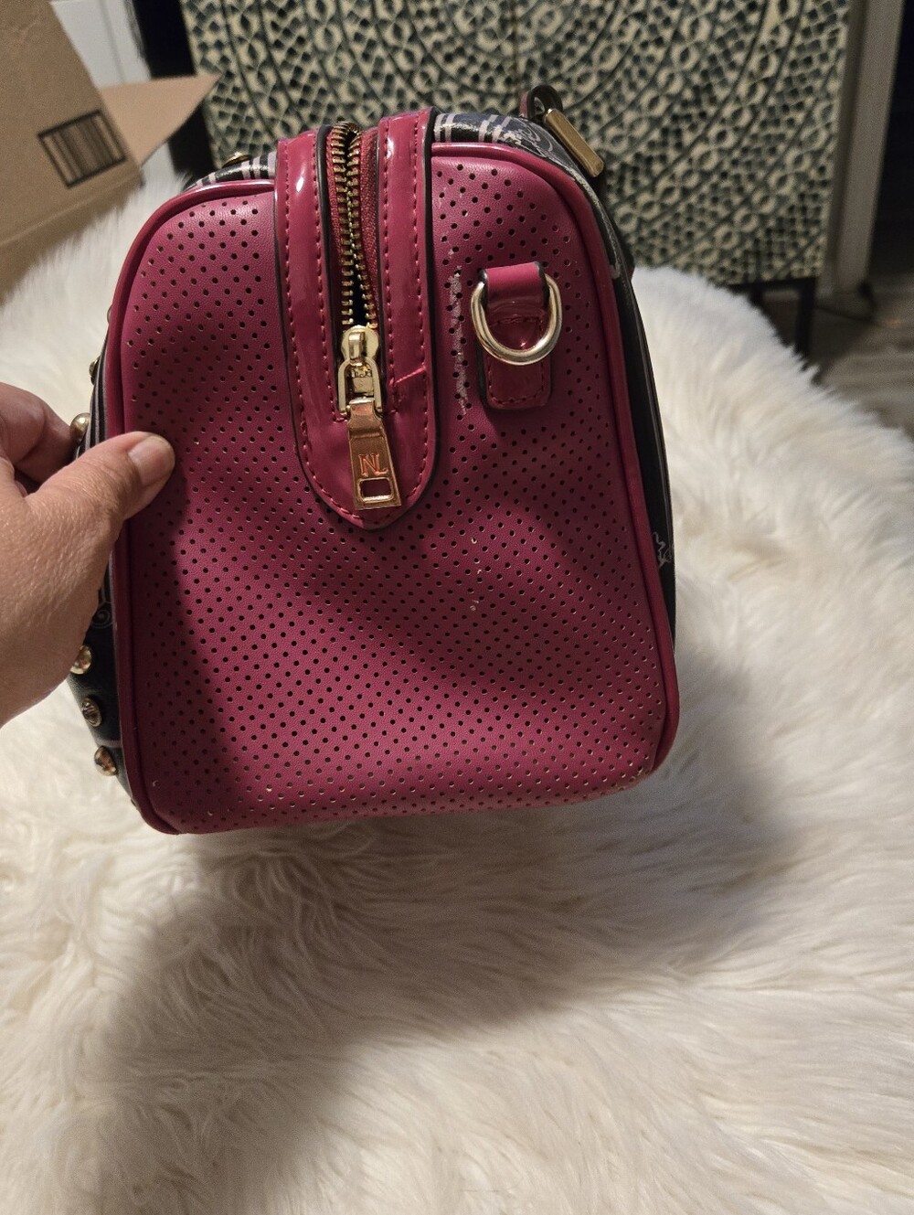 Nicole Lee Pink and Black Illustrated Fashion Satchel - Picture 2 of 7